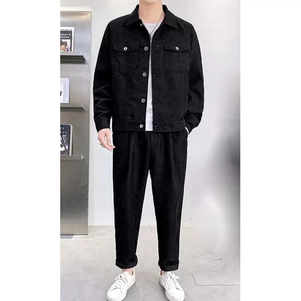 chouyatou Mens Spring Fall Vintage Casual Work Wear Lightweight Corduroy JacketBlack