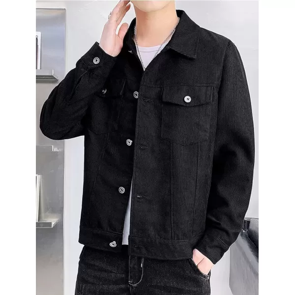 chouyatou Mens Spring Fall Vintage Casual Work Wear Lightweight Corduroy JacketBlack