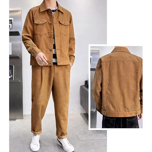 chouyatou Mens Spring Fall Vintage Casual Work Wear Lightweight Corduroy JacketBrown