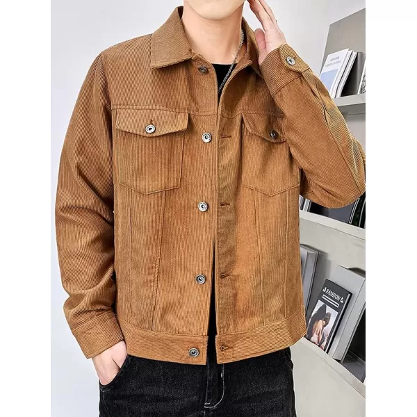 chouyatou Mens Spring Fall Vintage Casual Work Wear Lightweight Corduroy JacketBrown