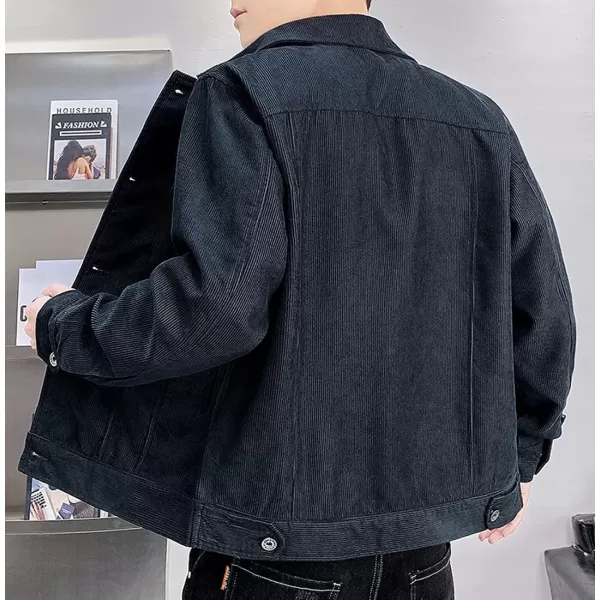 chouyatou Mens Spring Fall Vintage Casual Work Wear Lightweight Corduroy JacketDark Blue