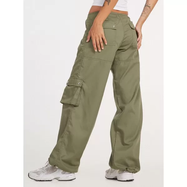 chouyatou Womens Baggy Cargo Parachute Pants Zip Up Wide Leg Y2K Trousers Sweatpants JoggersArmy Green