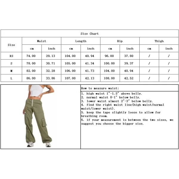 chouyatou Womens Baggy Cargo Parachute Pants Zip Up Wide Leg Y2K Trousers Sweatpants JoggersArmy Green