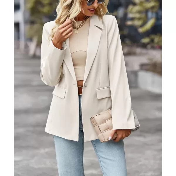 chouyatou Womens Casual Blazer Jackets Long Sleeve Notch Lapel One Button Office Work Blazer SuitsApricot