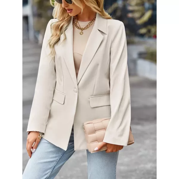 chouyatou Womens Casual Blazer Jackets Long Sleeve Notch Lapel One Button Office Work Blazer SuitsApricot