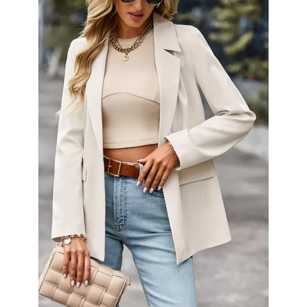 chouyatou Womens Casual Blazer Jackets Long Sleeve Notch Lapel One Button Office Work Blazer SuitsApricot