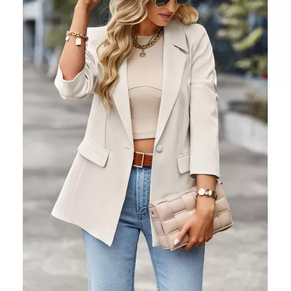 chouyatou Womens Casual Blazer Jackets Long Sleeve Notch Lapel One Button Office Work Blazer SuitsApricot