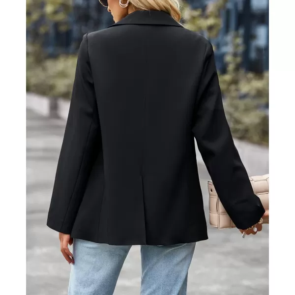 chouyatou Womens Casual Blazer Jackets Long Sleeve Notch Lapel One Button Office Work Blazer SuitsBlack