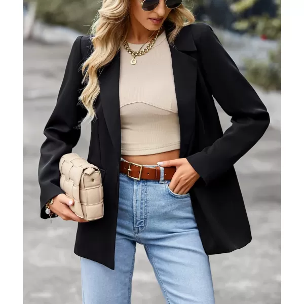 chouyatou Womens Casual Blazer Jackets Long Sleeve Notch Lapel One Button Office Work Blazer SuitsBlack