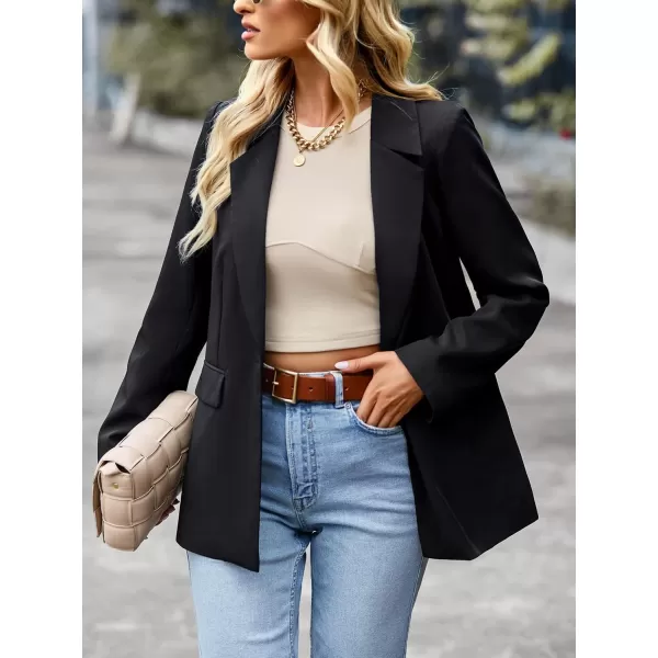 chouyatou Womens Casual Blazer Jackets Long Sleeve Notch Lapel One Button Office Work Blazer SuitsBlack