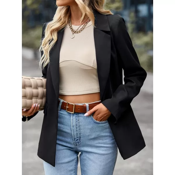 chouyatou Womens Casual Blazer Jackets Long Sleeve Notch Lapel One Button Office Work Blazer SuitsBlack
