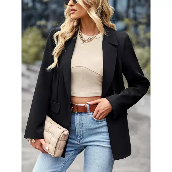 chouyatou Womens Casual Blazer Jackets Long Sleeve Notch Lapel One Button Office Work Blazer SuitsBlack