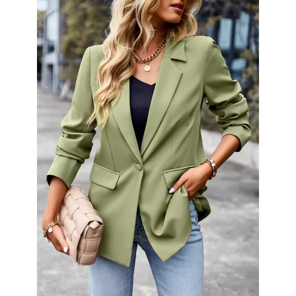 chouyatou Womens Casual Blazer Jackets Long Sleeve Notch Lapel One Button Office Work Blazer SuitsGreen