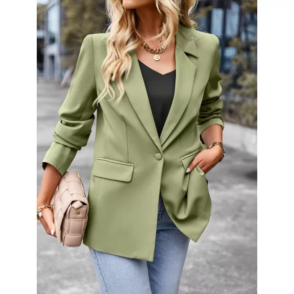 chouyatou Womens Casual Blazer Jackets Long Sleeve Notch Lapel One Button Office Work Blazer SuitsGreen