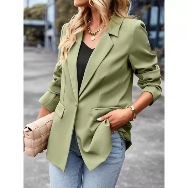 chouyatou Womens Casual Blazer Jackets Long Sleeve Notch Lapel One Button Office Work Blazer SuitsGreen