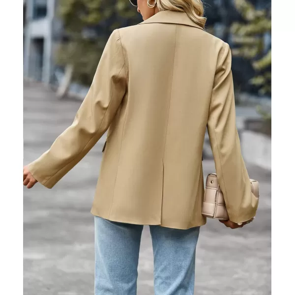 chouyatou Womens Casual Blazer Jackets Long Sleeve Notch Lapel One Button Office Work Blazer SuitsKhaki