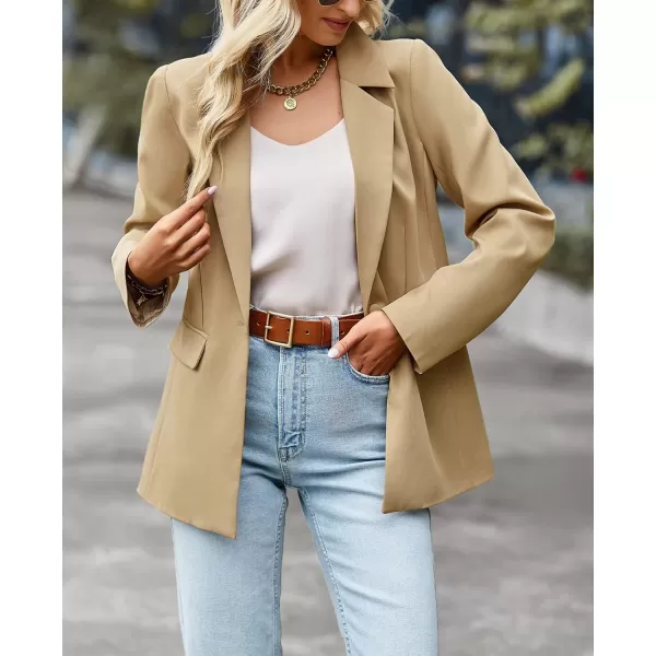 chouyatou Womens Casual Blazer Jackets Long Sleeve Notch Lapel One Button Office Work Blazer SuitsKhaki