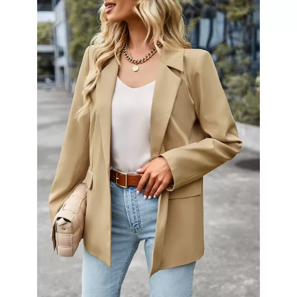 chouyatou Womens Casual Blazer Jackets Long Sleeve Notch Lapel One Button Office Work Blazer SuitsKhaki