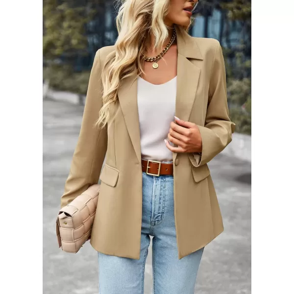 chouyatou Womens Casual Blazer Jackets Long Sleeve Notch Lapel One Button Office Work Blazer SuitsKhaki