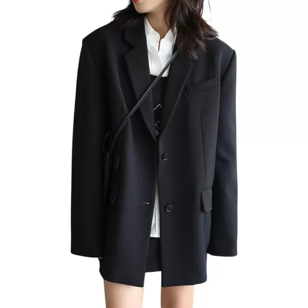 chouyatou Womens Casual Business Button Up Blazer Long Sleeve Notch Collar Office Work Blazer JacketsBlack