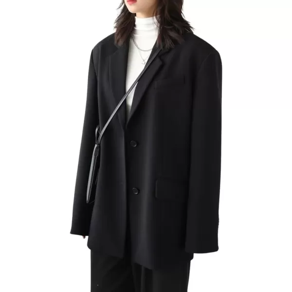 chouyatou Womens Casual Business Button Up Blazer Long Sleeve Notch Collar Office Work Blazer JacketsBlack