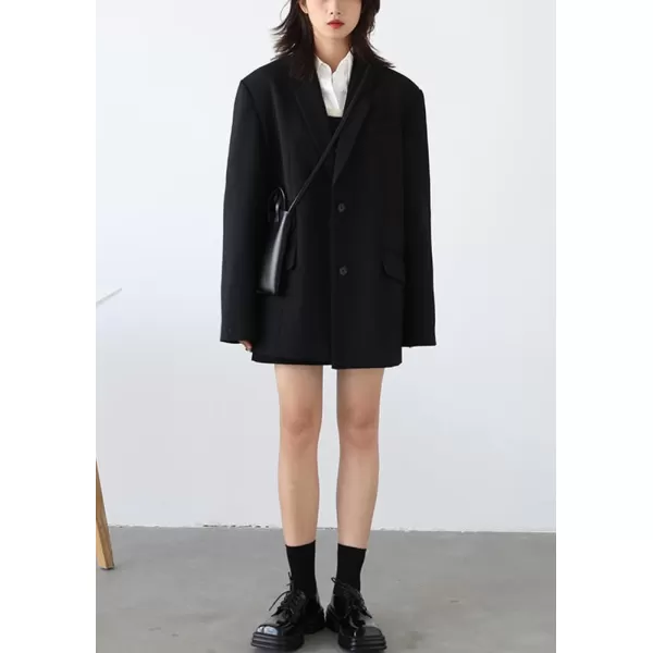 chouyatou Womens Casual Business Button Up Blazer Long Sleeve Notch Collar Office Work Blazer JacketsBlack