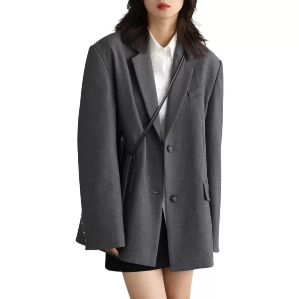 chouyatou Womens Casual Business Button Up Blazer Long Sleeve Notch Collar Office Work Blazer JacketsGrey