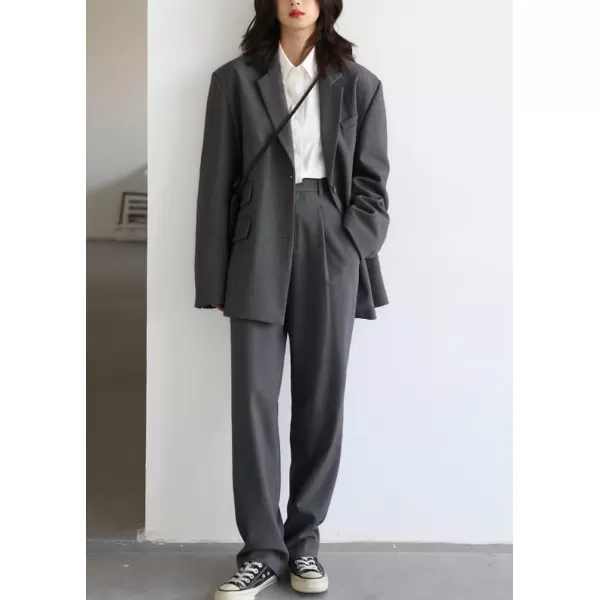 chouyatou Womens Casual Business Button Up Blazer Long Sleeve Notch Collar Office Work Blazer JacketsGrey