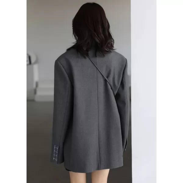 chouyatou Womens Casual Business Button Up Blazer Long Sleeve Notch Collar Office Work Blazer JacketsGrey