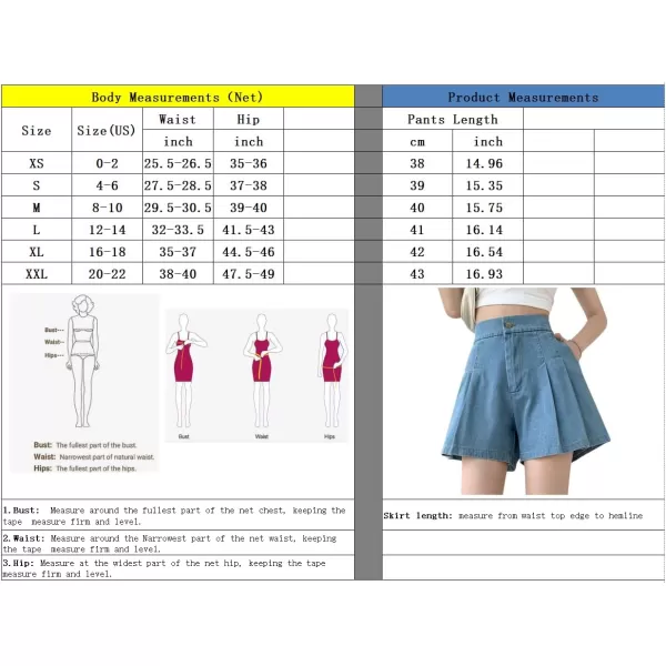 chouyatou Womens Casual High Elastic Waisted Wide Leg Flared A Line Pleated Denim Jean Shorts with PocketsLight Blue