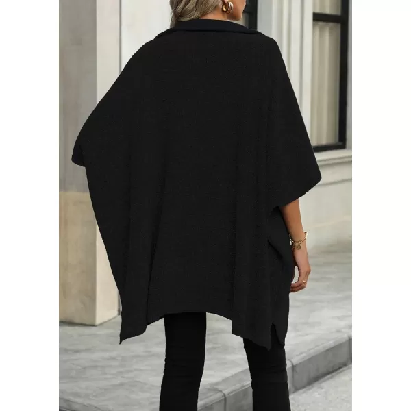 chouyatou Womens Casual Quarter Zip Pullover Sweaters VNeck Lapel Ribbed Knit Sweater Loose Slouchy Jumper TopsBlack