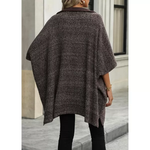 chouyatou Womens Casual Quarter Zip Pullover Sweaters VNeck Lapel Ribbed Knit Sweater Loose Slouchy Jumper TopsBrown