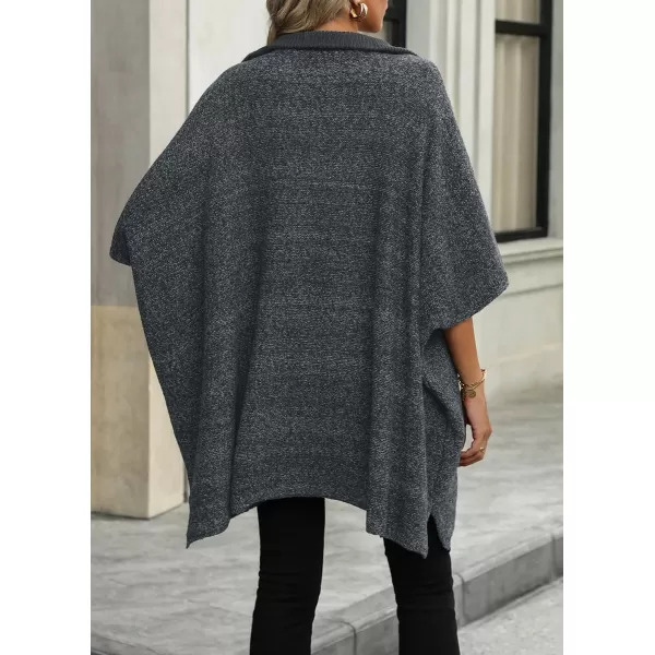 chouyatou Womens Casual Quarter Zip Pullover Sweaters VNeck Lapel Ribbed Knit Sweater Loose Slouchy Jumper TopsGrey