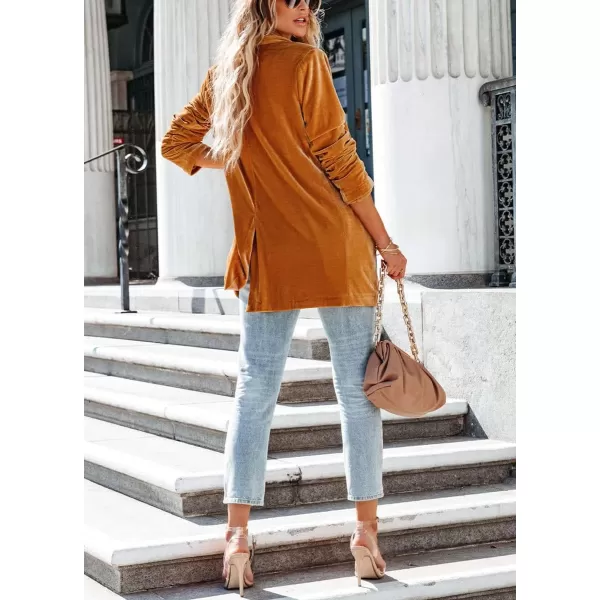 chouyatou Womens Chic One Button Silky Velvet Blazer Suit Long Sleeve Office Jacket CoatOrange