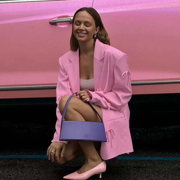 chouyatou Womens Cute Bow Trim Date Blazer Jacket Casual Lapel Single Breasted Going Out Suit JacketPink