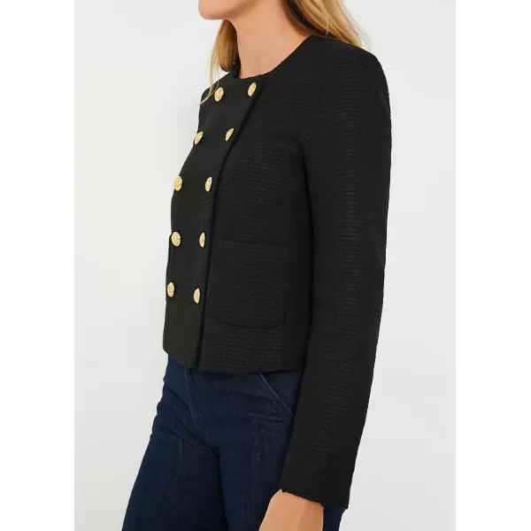 chouyatou Womens Double Breasted Tweed Blazer Jacket Business Casual Dressy Tweed Jacket Office Work SuitBlack