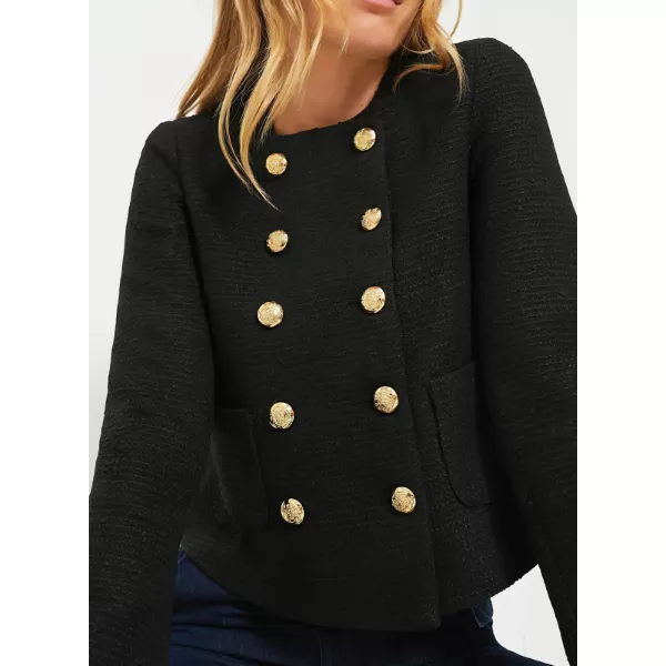 chouyatou Womens Double Breasted Tweed Blazer Jacket Business Casual Dressy Tweed Jacket Office Work SuitBlack