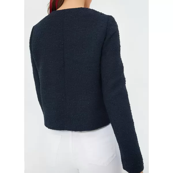 chouyatou Womens Double Breasted Tweed Blazer Jacket Business Casual Dressy Tweed Jacket Office Work SuitNavy Blue
