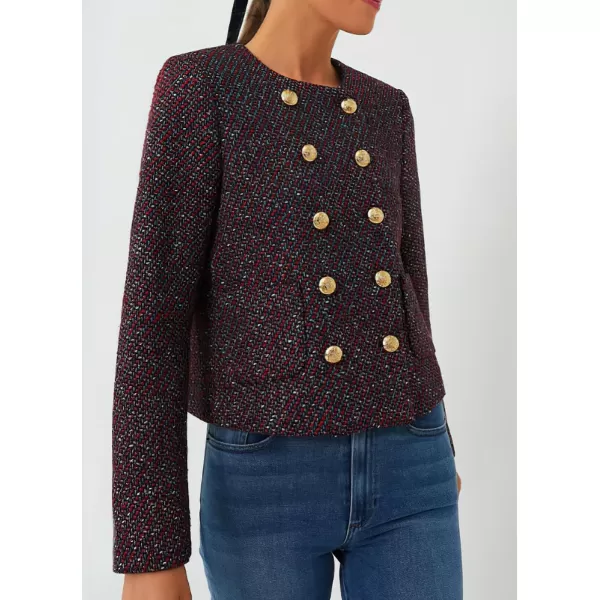 chouyatou Womens Double Breasted Tweed Blazer Jacket Business Casual Dressy Tweed Jacket Office Work SuitPurple
