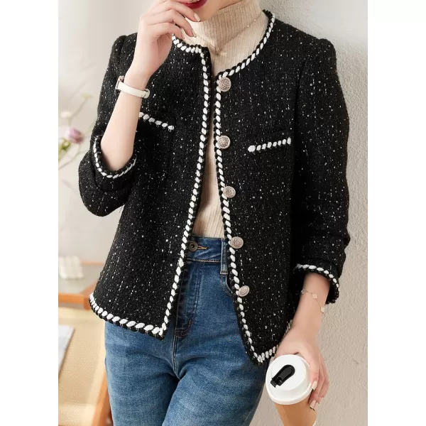 chouyatou Womens Elegant Business Casual Sparkle Sequin Tweed Blazer Jacket Open Front Short Suit TopBlack