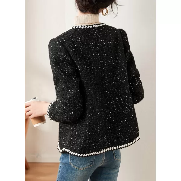 chouyatou Womens Elegant Business Casual Sparkle Sequin Tweed Blazer Jacket Open Front Short Suit TopBlack