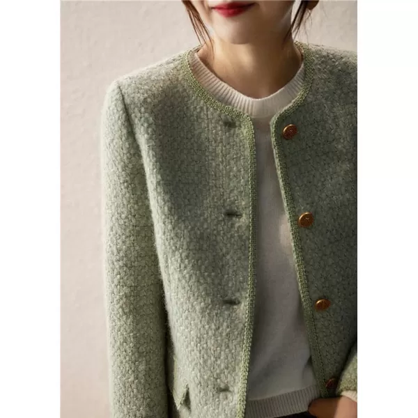 chouyatou Womens Fall Business Casual Button Down Tweed Blazer Jacket Collarless Dressy Jacket Office Work CoatGreen