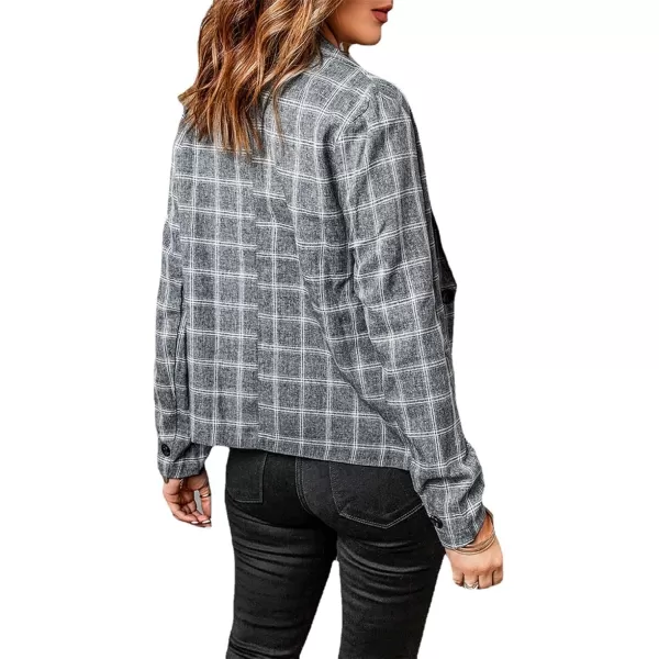 chouyatou Womens Fall Office Work Plaid Blazer Jacket Double Breasted Business Casual Blazer SuitGrey