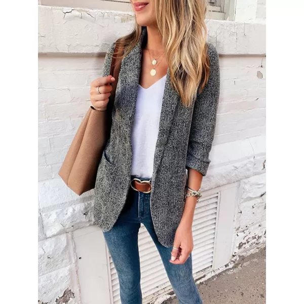chouyatou Womens Lapel Collar Open Front Business Casual Wool Blend Blazer Jacket Coat OvercoatBlack