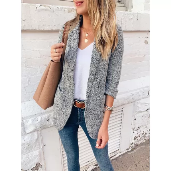 chouyatou Womens Lapel Collar Open Front Business Casual Wool Blend Blazer Jacket Coat OvercoatGray