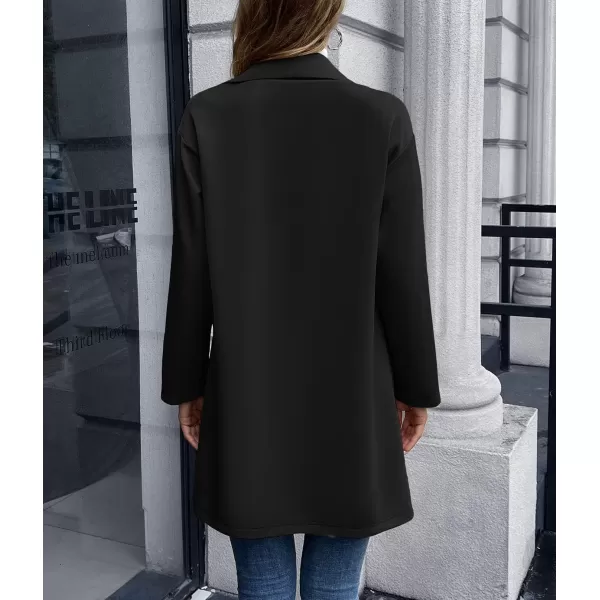 chouyatou Womens Notched Lapel Double Breasted Office Work Knit Blazer JacketBlack