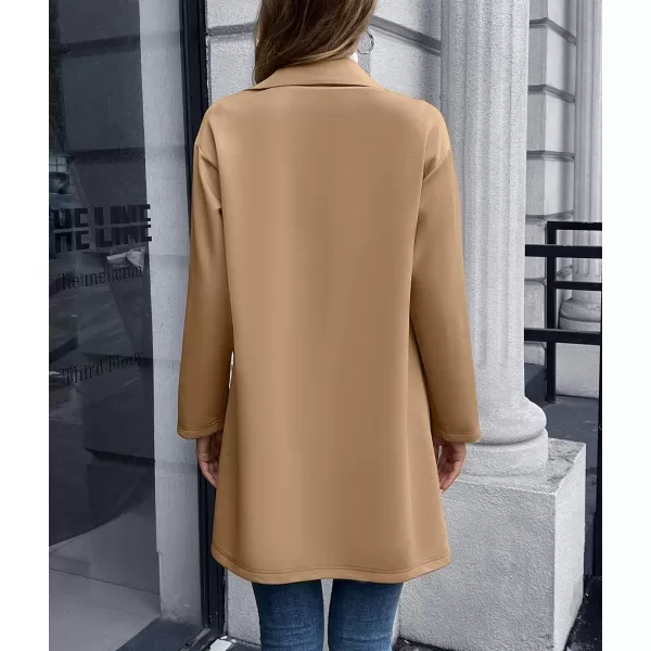 chouyatou Womens Notched Lapel Double Breasted Office Work Knit Blazer JacketKhaki