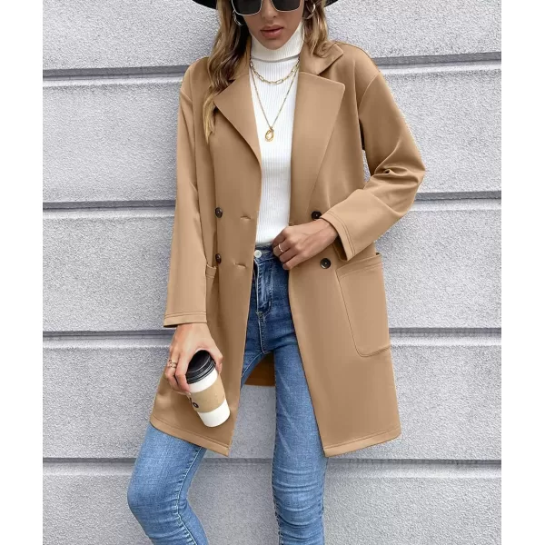 chouyatou Womens Notched Lapel Double Breasted Office Work Knit Blazer JacketKhaki
