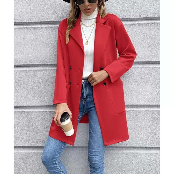 chouyatou Womens Notched Lapel Double Breasted Office Work Knit Blazer JacketRed