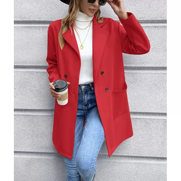 chouyatou Womens Notched Lapel Double Breasted Office Work Knit Blazer JacketRed